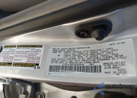 2004 Toyota 4Runner Sr5 V6 from USA, damaged, VIN JTEZU14R040029445